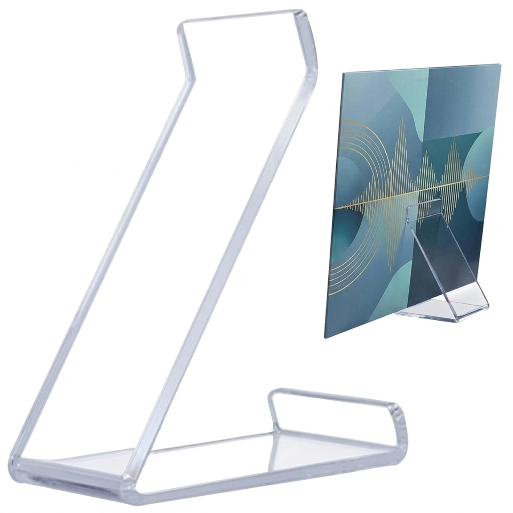 Garrrdenfurni Vinyl Record Stand - 5mm Thick Clear Acrylic Record Holder for LP Display, Sturdy Tabletop Album Stand for Records, Books & Collectibles