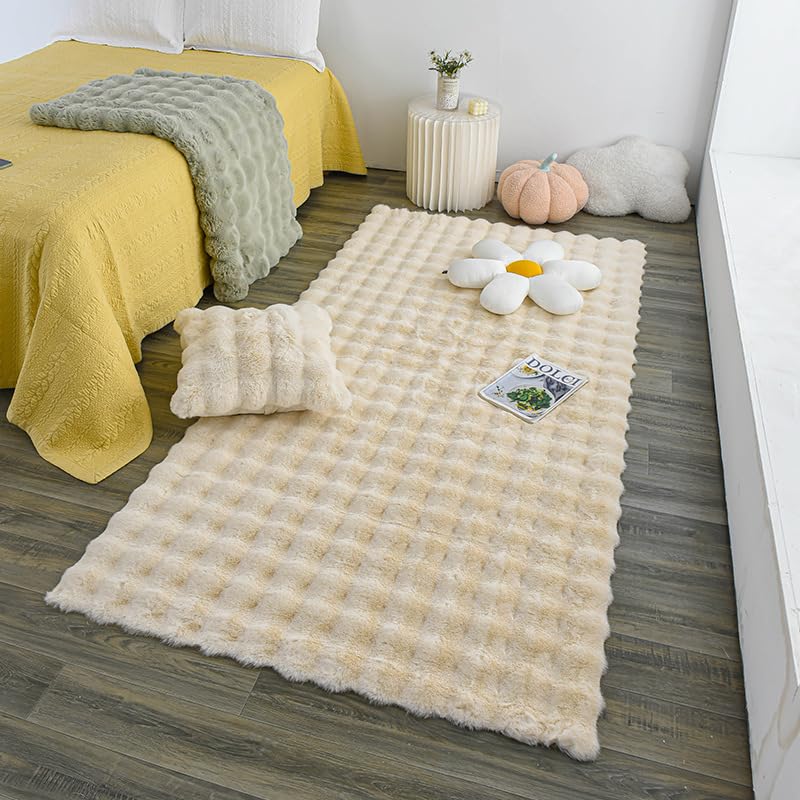 Tapis en peluche beige 90x150cm idéal pour décoration intérieure