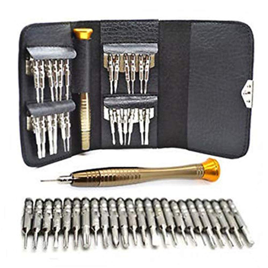 DIY Crafts 25 in 1 Precision Screwdriver Set Multi Pocket Torx Cell Phone Laptop Mini Electronic Opening for PC Camera Tablet Portable Wallet Repairing (Black 5, Silver) HBIN