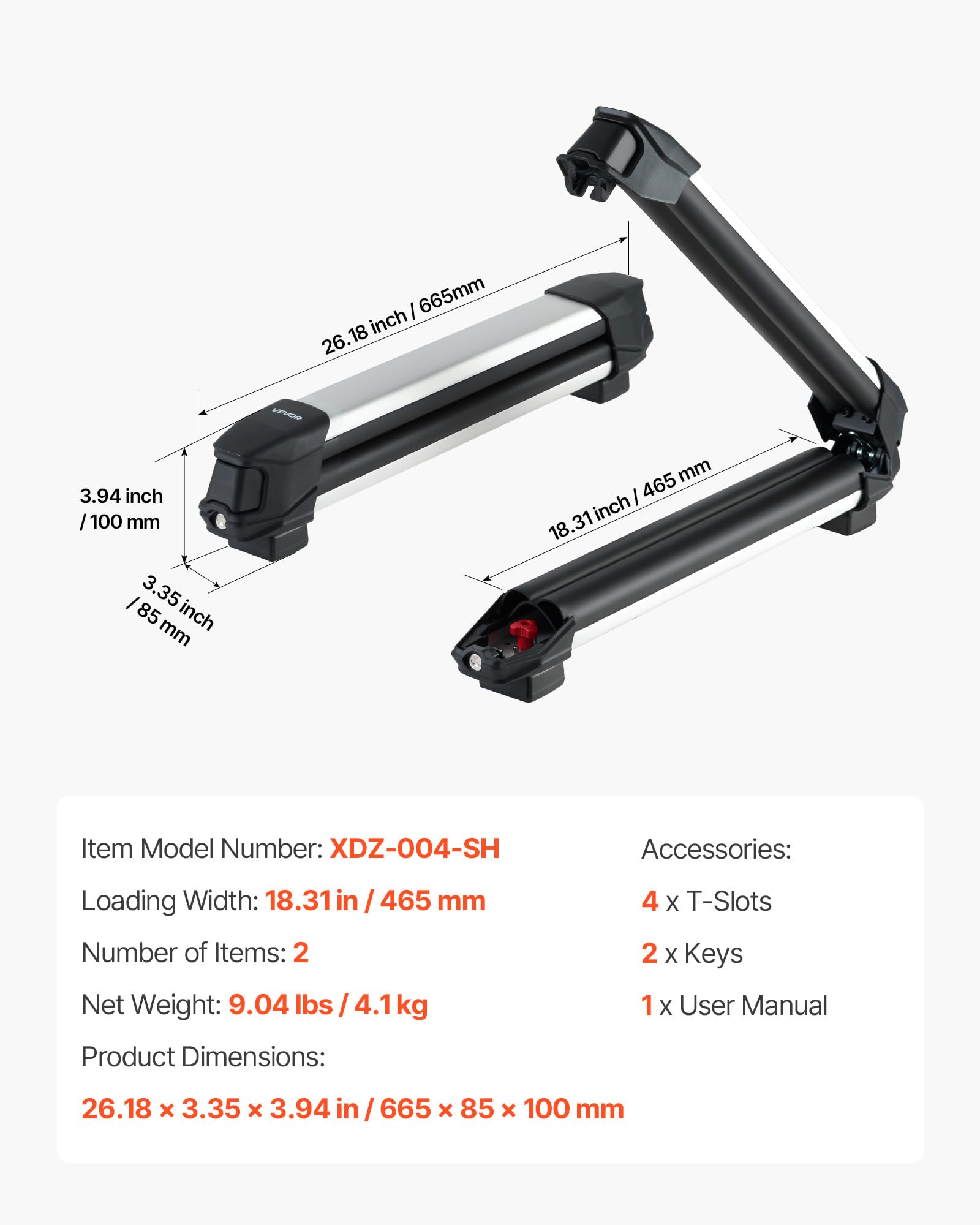 VEVOR Porte-Skis sur Barre de Toit, 2 pcs, Support pour Planche à Neige Universel en Alu avec verrou, pour 4 Paires de Skis ou 2 Planches, Compatible avec la Plupart des Barres transversales à Fentes