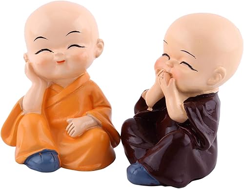 Miniatura 2 de Decoración de cuatro monjes, estatuas de monje sonriente, juego de 4 figuras de Buda en miniatura, Little Wealth Lucky Laughing Showpiece No Evil