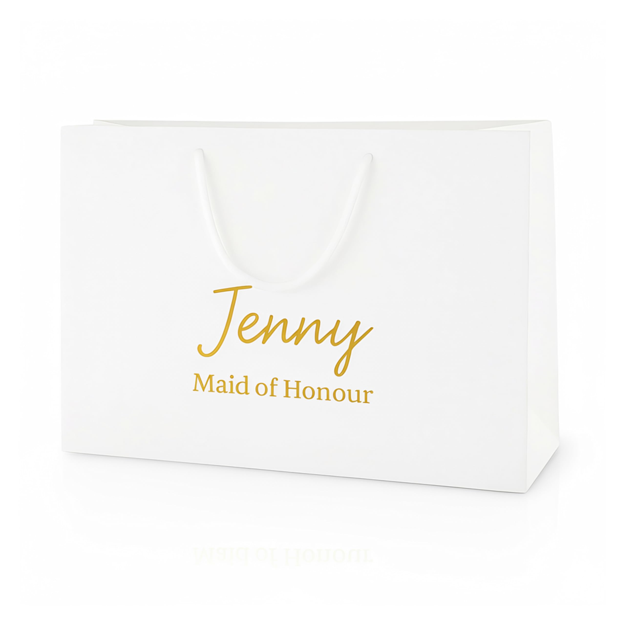 COOKIES AND KOALAS Personalised Bridesmaid Gift Bag - Large White 40×30×13 cm - Custom Name & Role in Gold or Silver Foil - Luxury Wedding Party Bag for Bridesmaids, Maid of Honour & Flower Girls