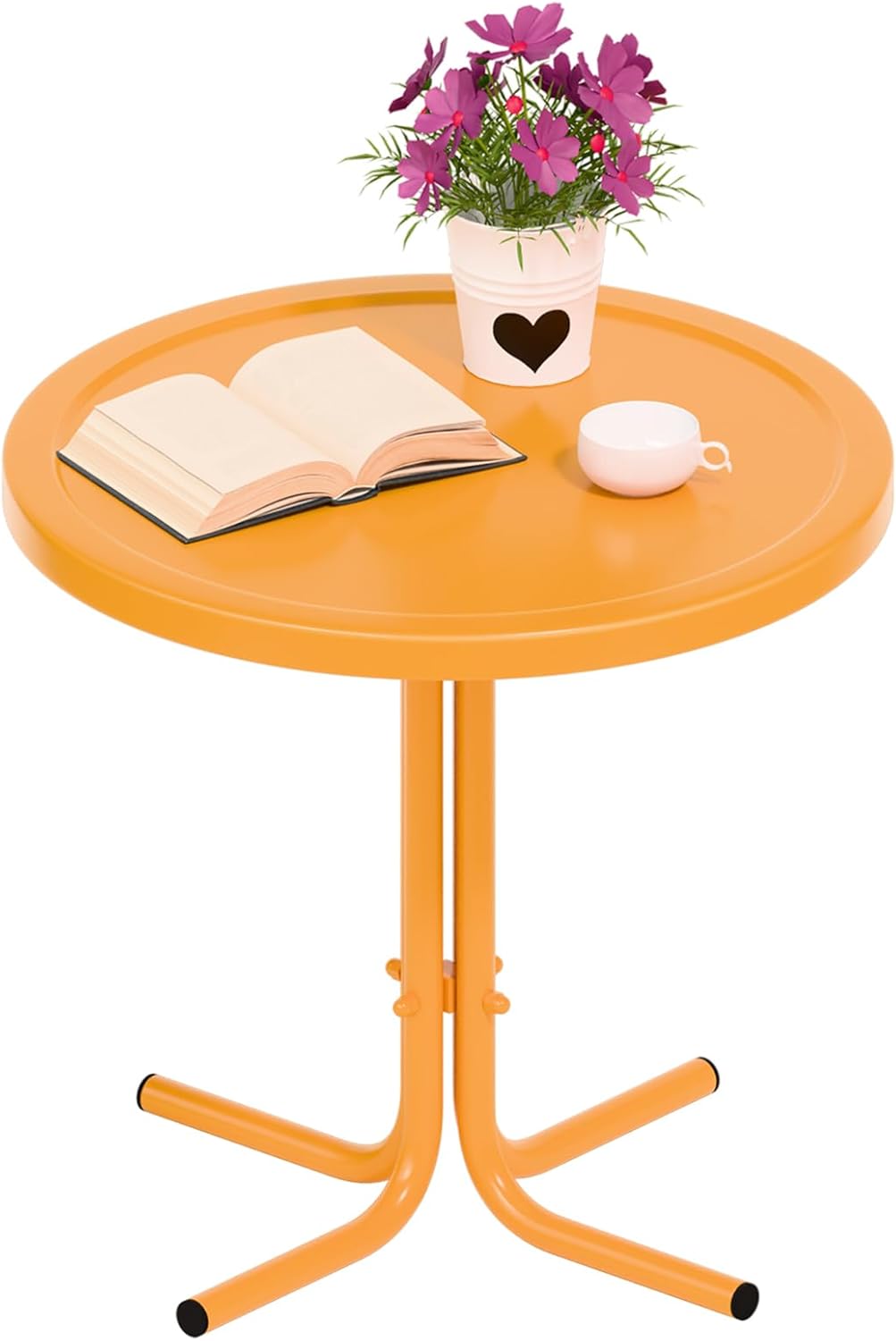 VINGLI Outdoor Side Table, Round Metal Patio Side Table End Table for Garden, Balcony, Porch and Living Room (Tangerine)