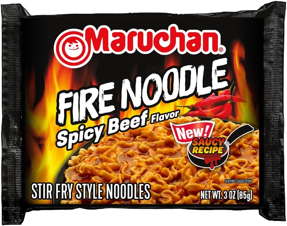 Maruchan Ramen Noodle Soup, FIRE Spicy Beef Flavor – Japanese-Style Instant Noodles, Quick & Easy Meal for Kids, Students & Busy Families – 3 Oz. (22 Pack)
