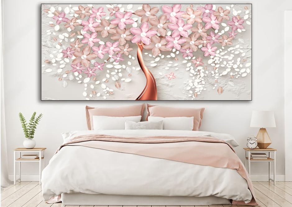 BP DESIGN SOLUTION Pink Silver Tree Canvas Big Painting for Living Room | Bedroom | Drawing Room & Office Walls (Canvas Print, Painting, wallpainting, 48x24 inch) unframed canvas painting