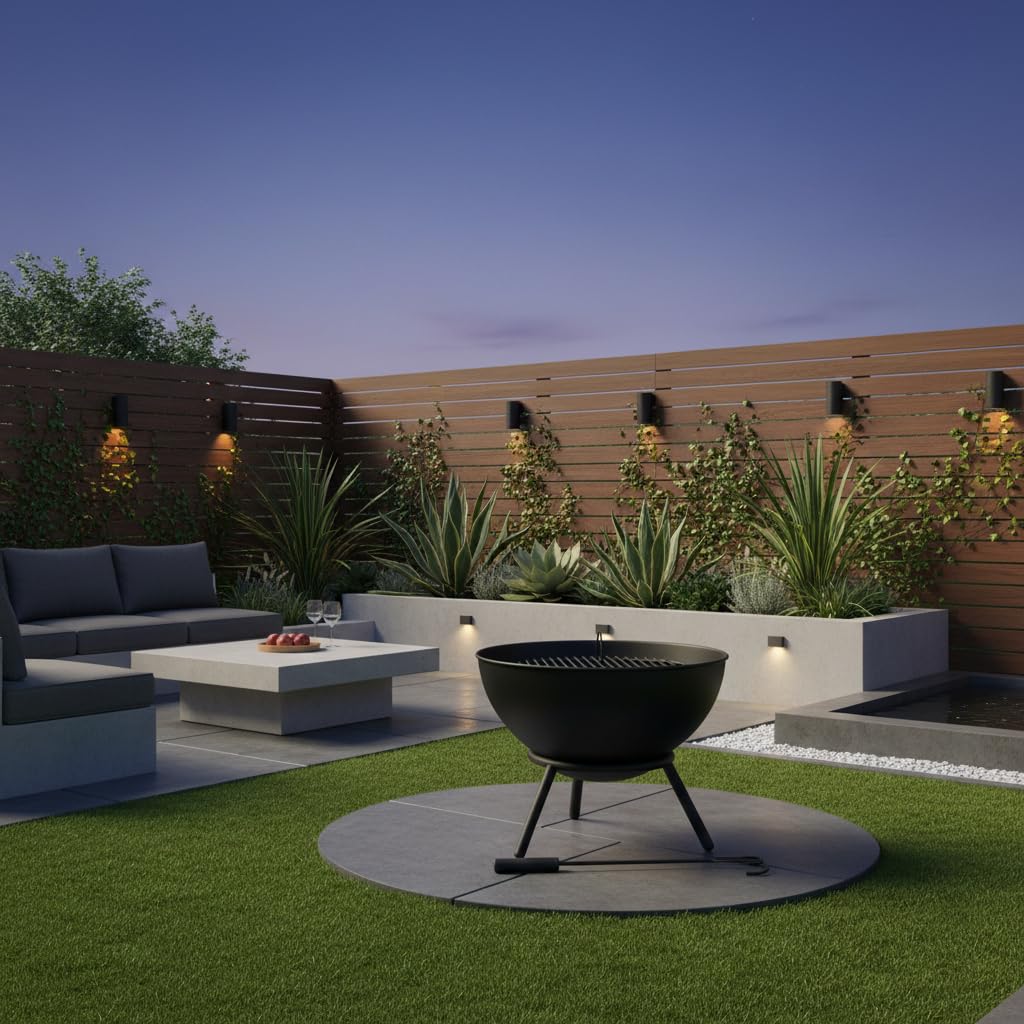 Jet-Line Feuerschale NAVARO Outdoor Living Feuerstelle für Garten und Terrasse 60 cm Geneigt oder Horizontal Funken Windgeschützt Schwarz Feuerkorb Feuertonne mit Drehmechanismus Stahl