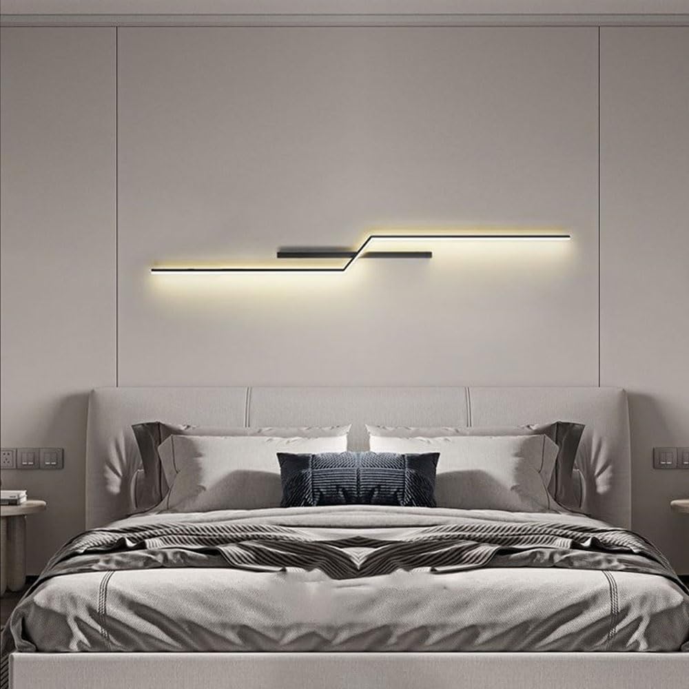 Kinkiety do sypialni Kinkiet Czarny Matowy Liniowy Nowoczesny Trapezoidalny Akryl Wnętrze okablowane Metal Sypialnia Lampka nocna Salon (3 tryby kolorów 80cm)