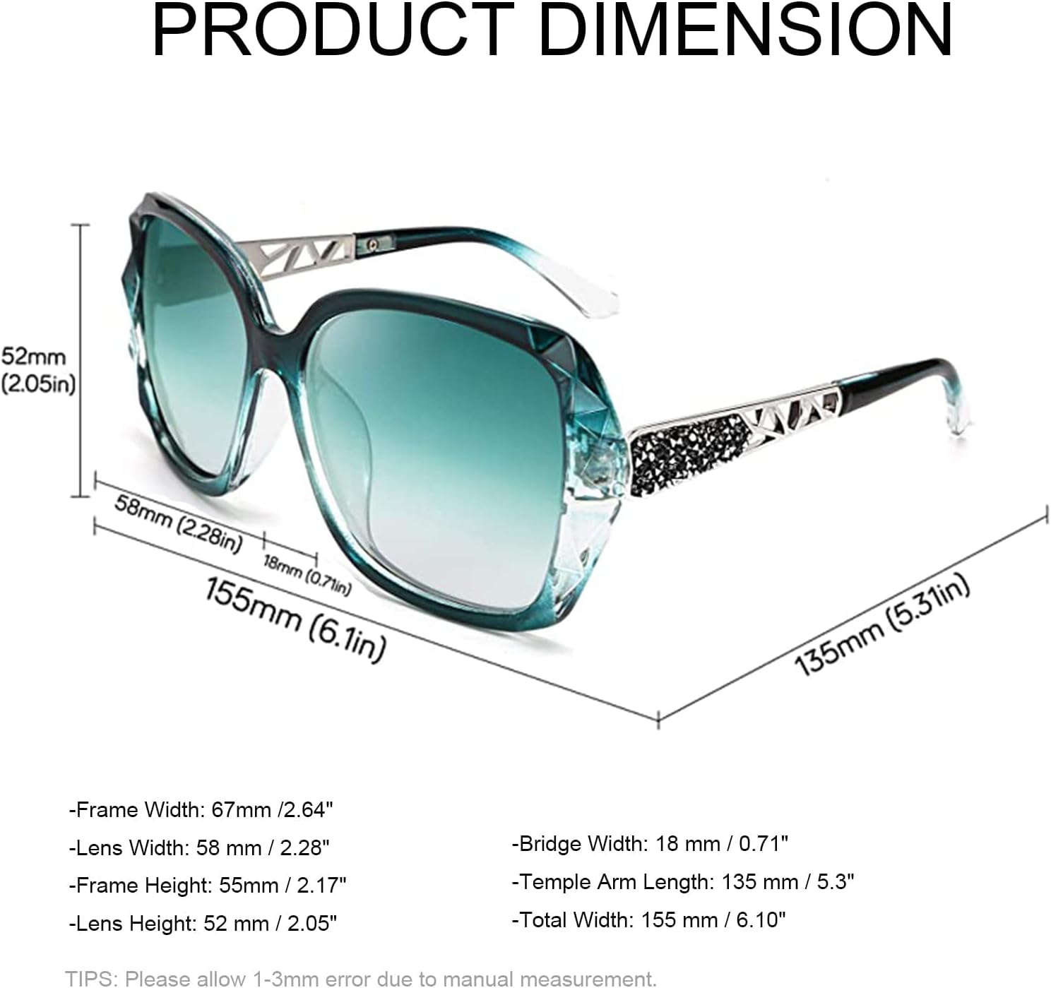 FEISEDY Polarized Women Square Sunglasses Sparkling Composite Shiny Frame B2289 - Image 4