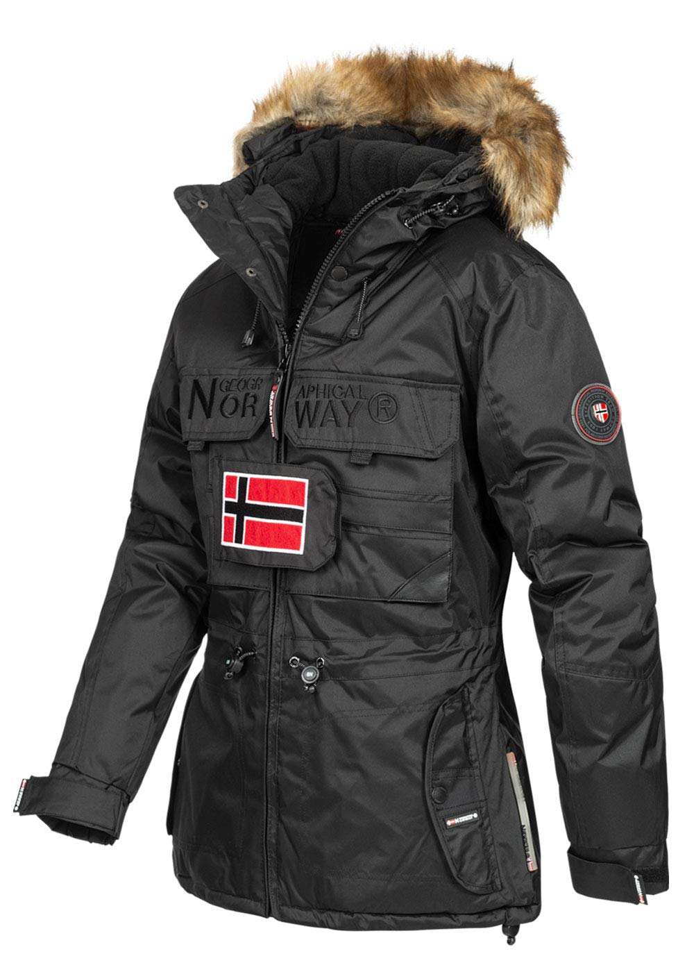 Geographical Norway Bellaciao Lady - Parka Ciente Mujeres Otoño Invierno - Abrigo Con Capucha De Piel Sintética - Chaqueta Corta De Viento - Rego Ide Esquí Mujeres