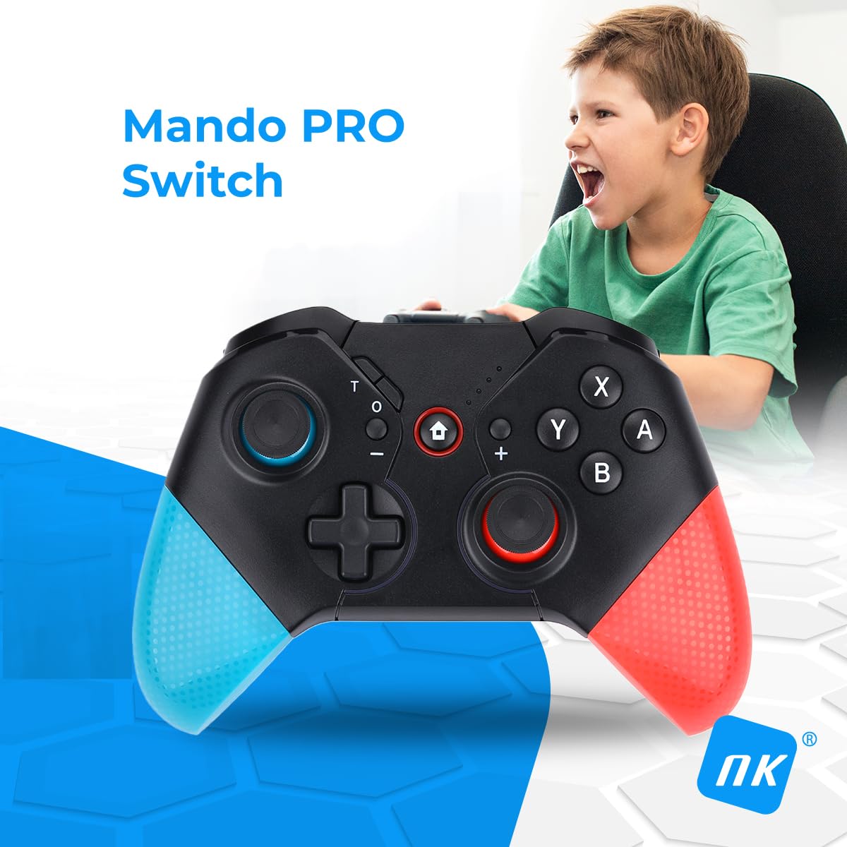NK Manette Pro Switch sans fil - Wireless Pro Switch Controller avec fonction Macro/Wake/Turbo/Gyro Axis/Double Vibration/RGB Light - Noir/Rouge/Bleu