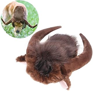 CheeseandU Pet Costume Dog Novelty Cow Hat Headwear with Elastic Band Dog Cat Funny Ox Year Costume Hat Pet Soft Plush Cow Hat with Ox Horn for Pet Halloween Festival Theme Party Photo Prop