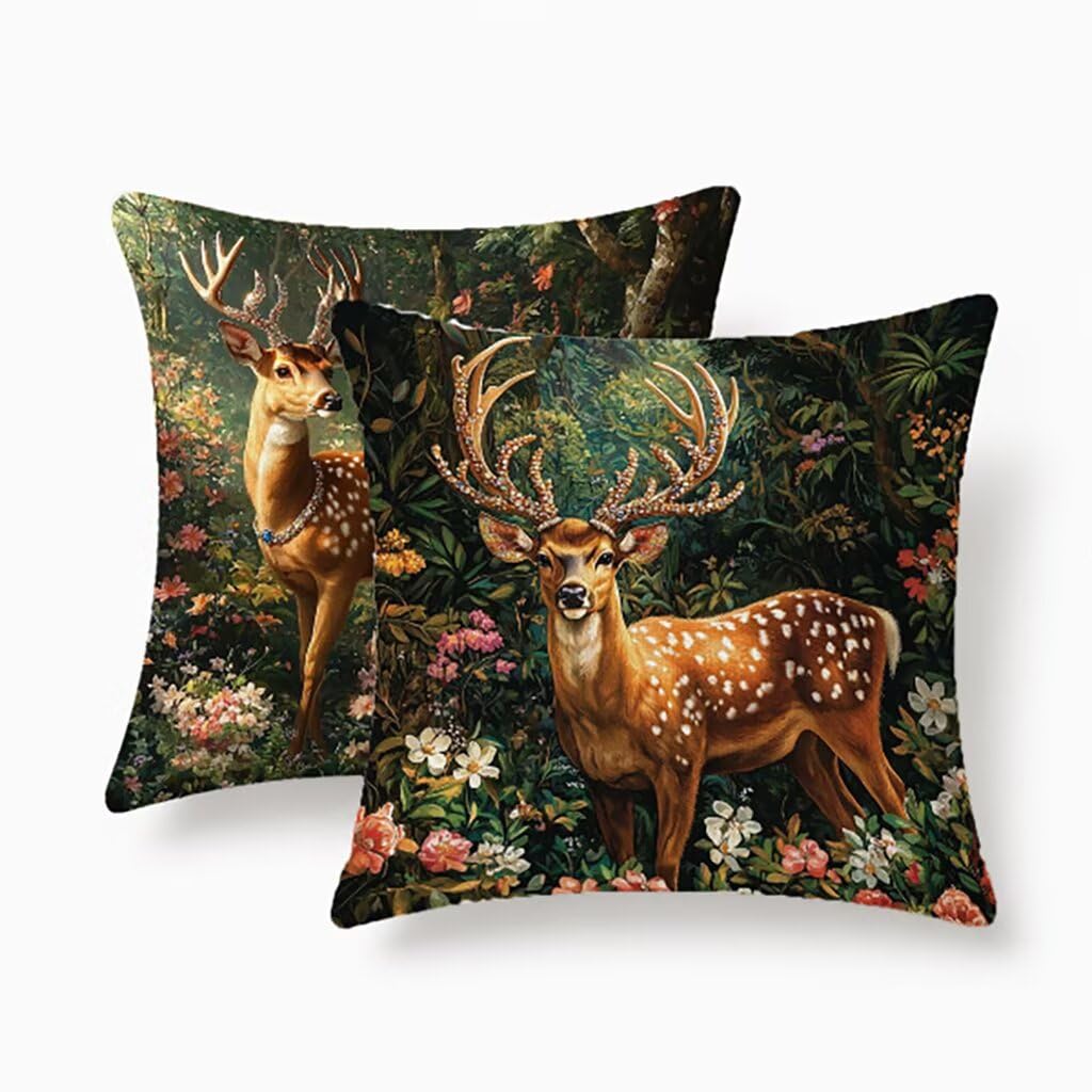 Housses de coussin 60x60cm lin imperméables motif cerf haut de gamme pour canapé et chambre