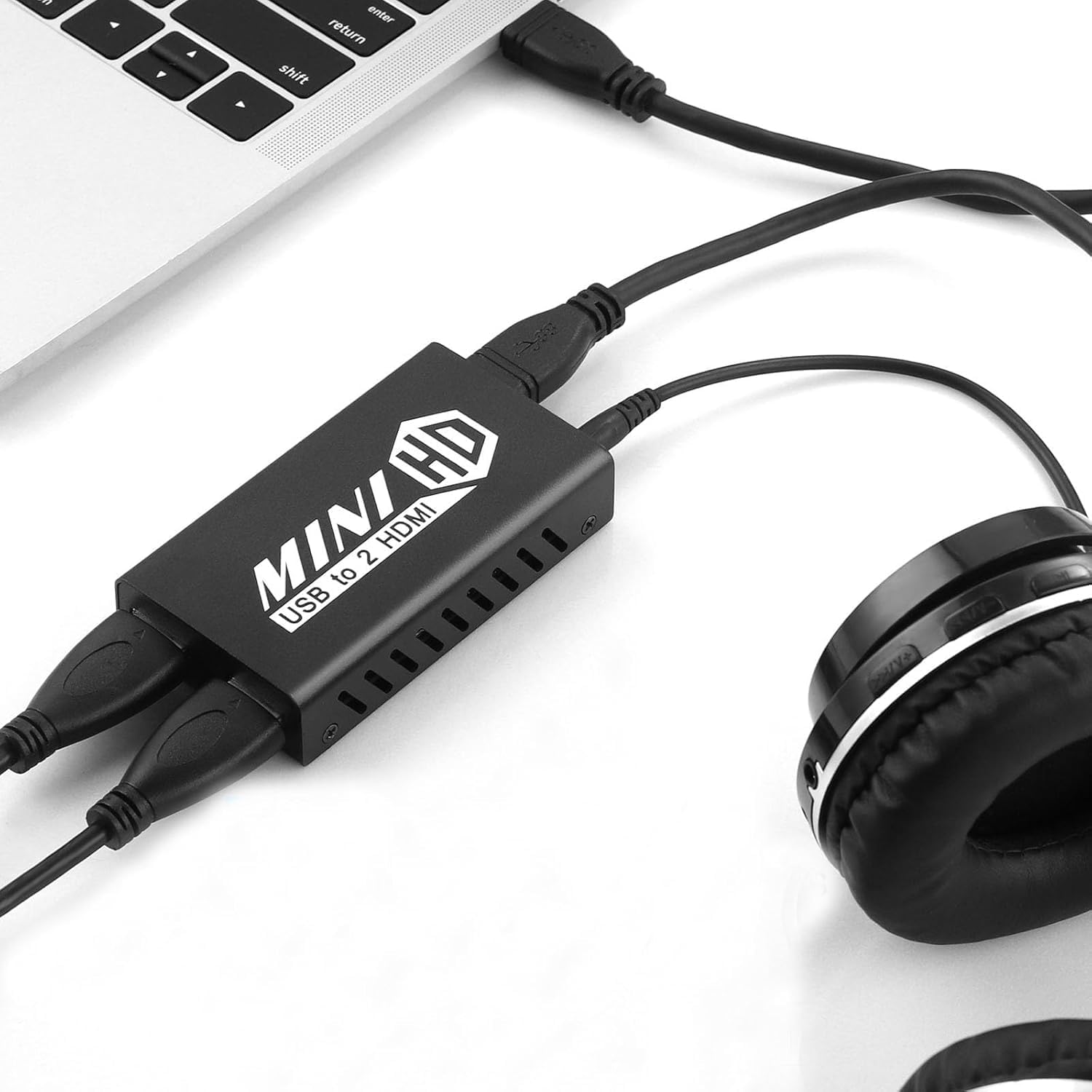 UNSTINCER Adattatore USB 3.0 a Dual HDMI fino a 1920 x 1080 P/60 Hz, scheda video esterna per Windows ChromeOS MacOS Linux Laptop, DisplayLink Multi Monitor Adattatore 3,5 mm uscita audio stereo