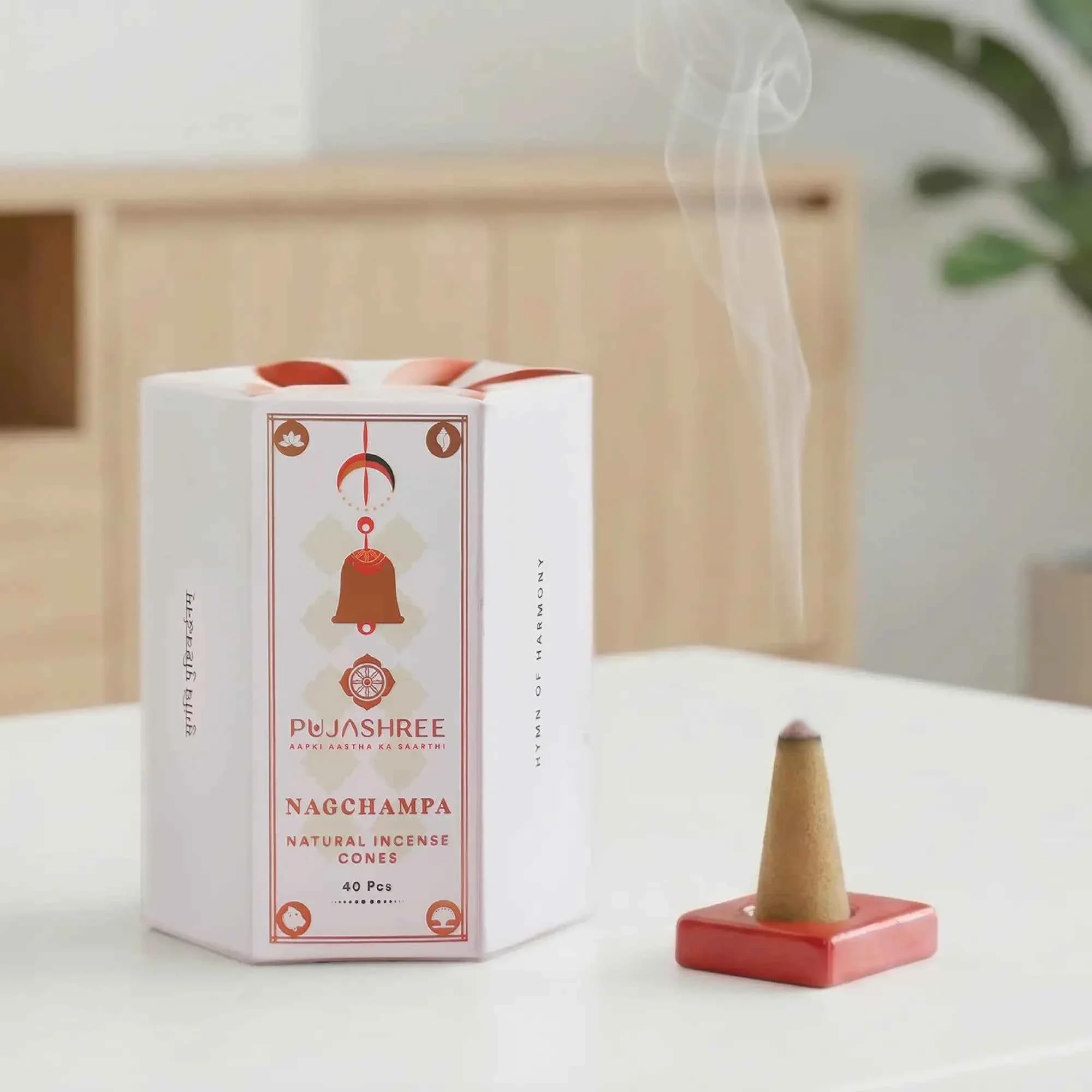 Pujashree 100% Pure & Natural Dry Dhoop Cones for Pooja - 40 Cones (Each 2 Inches Long) Dhoop Cone | Floral Incense Stick Home Freshness Incense Sticks Cones (Nagchampa)