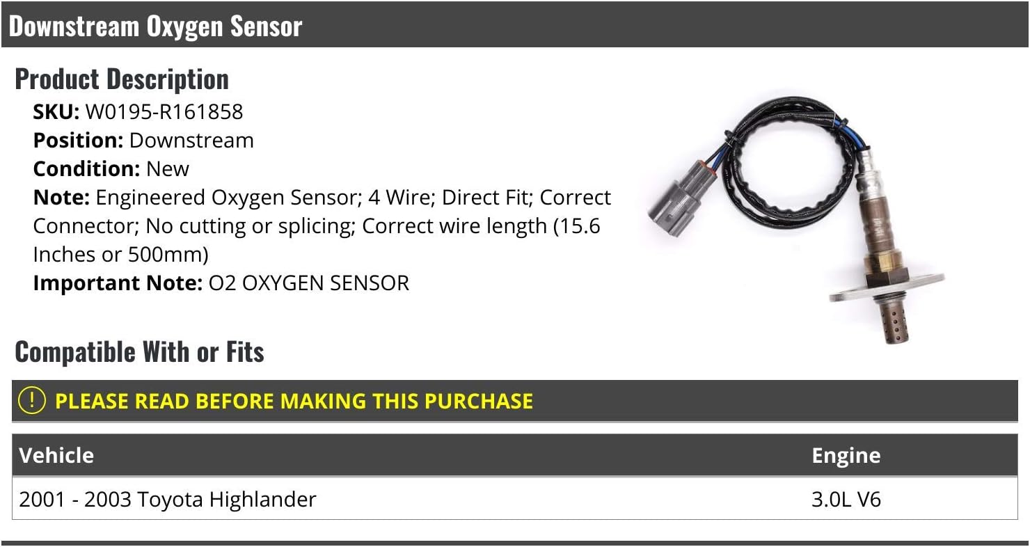Downstream Oxygen Sensor - Compatible with 2001-2003 Toyota Highlander 3.0L V6