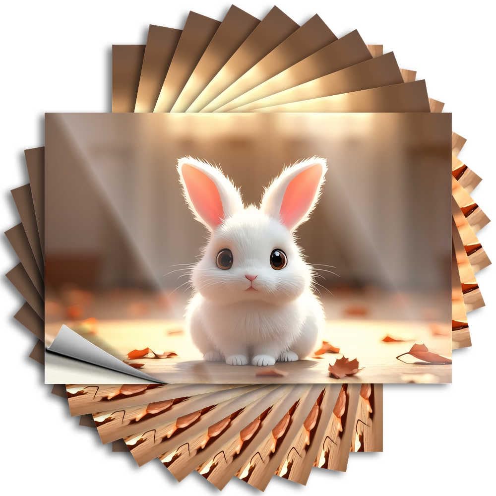 Funny Sticker Bar Man Cave Decor Easy Apply | Adorable White Bunny in Autumn Leaves Great Garage Peel and Stick(8X12CM)