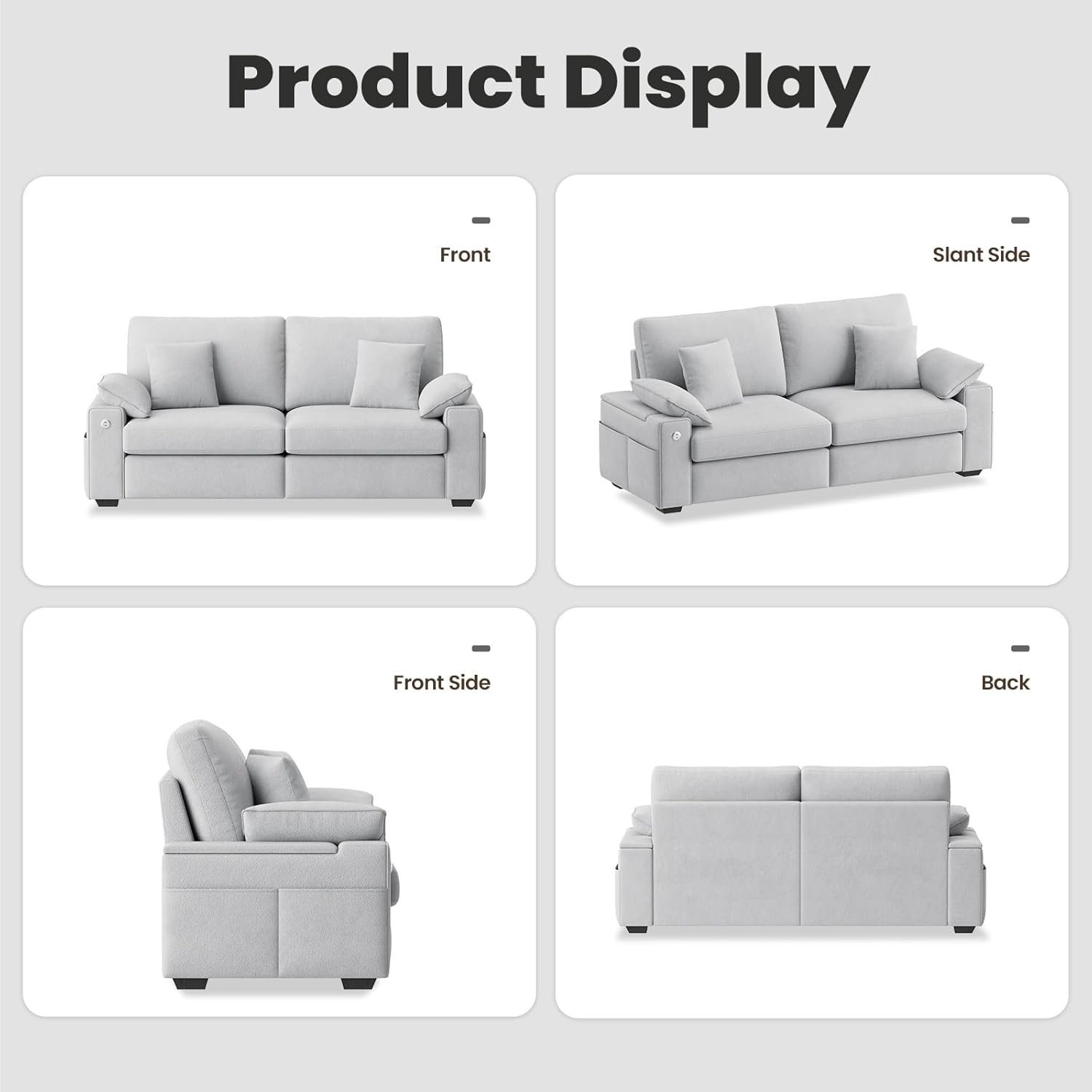 76" Modern Sofas for Living Room, Comfy Loveseat Sofa with Deep Seat Couch, USB/Type-C Port, Side Storage, Removable Cover, Small Couches for Living Room, Light Grey - Image 8
