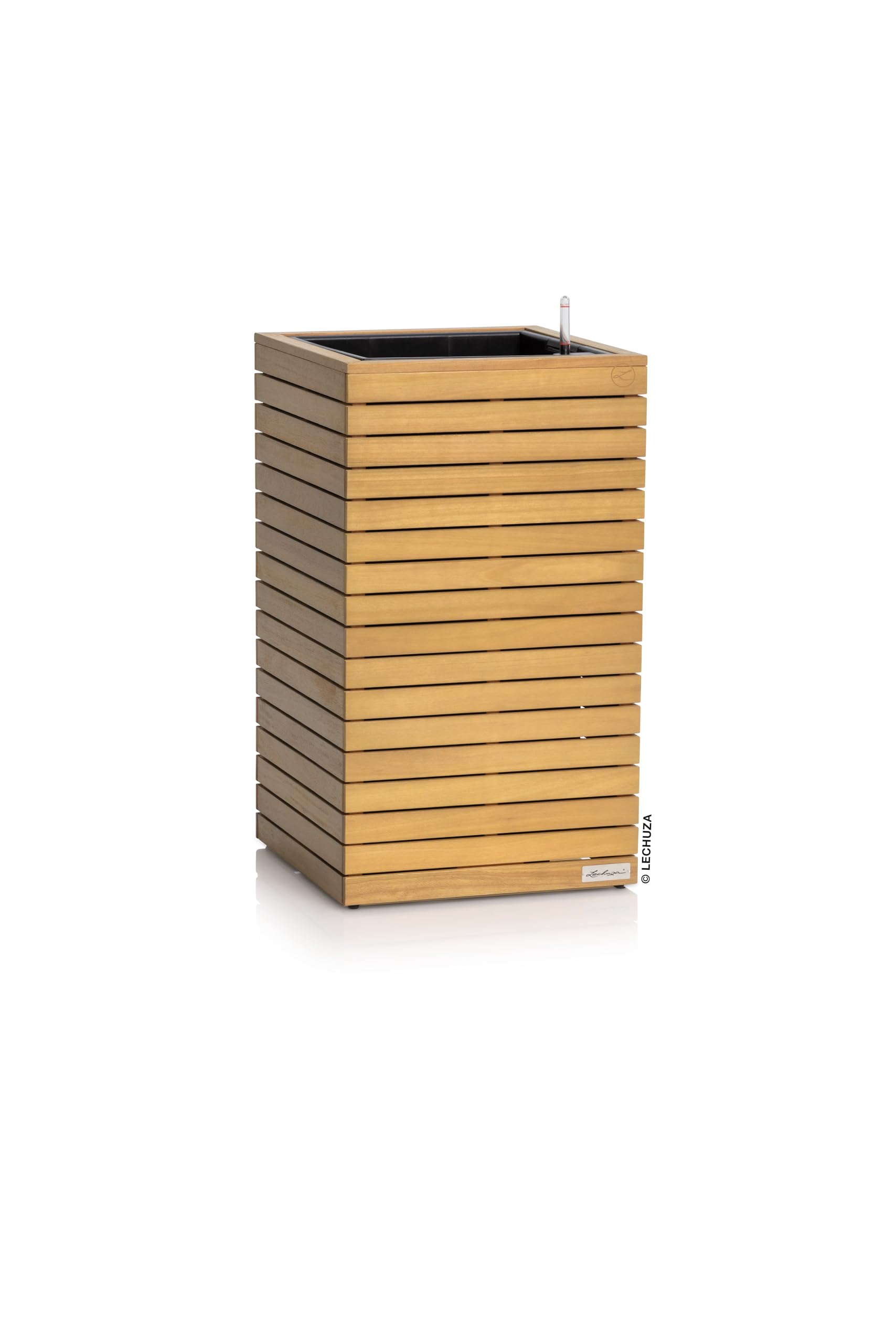 LECHUZA-Pflanzgefäß PALO Natural Wood 45 high Eukalyptusholz, Pflanzgefäß mit Bewässerungssystem, Wasserstandsanzeiger und Pflanzeinsatz, Echtholz-Oberfläche, 44 x 44 x 77 cm, 16773