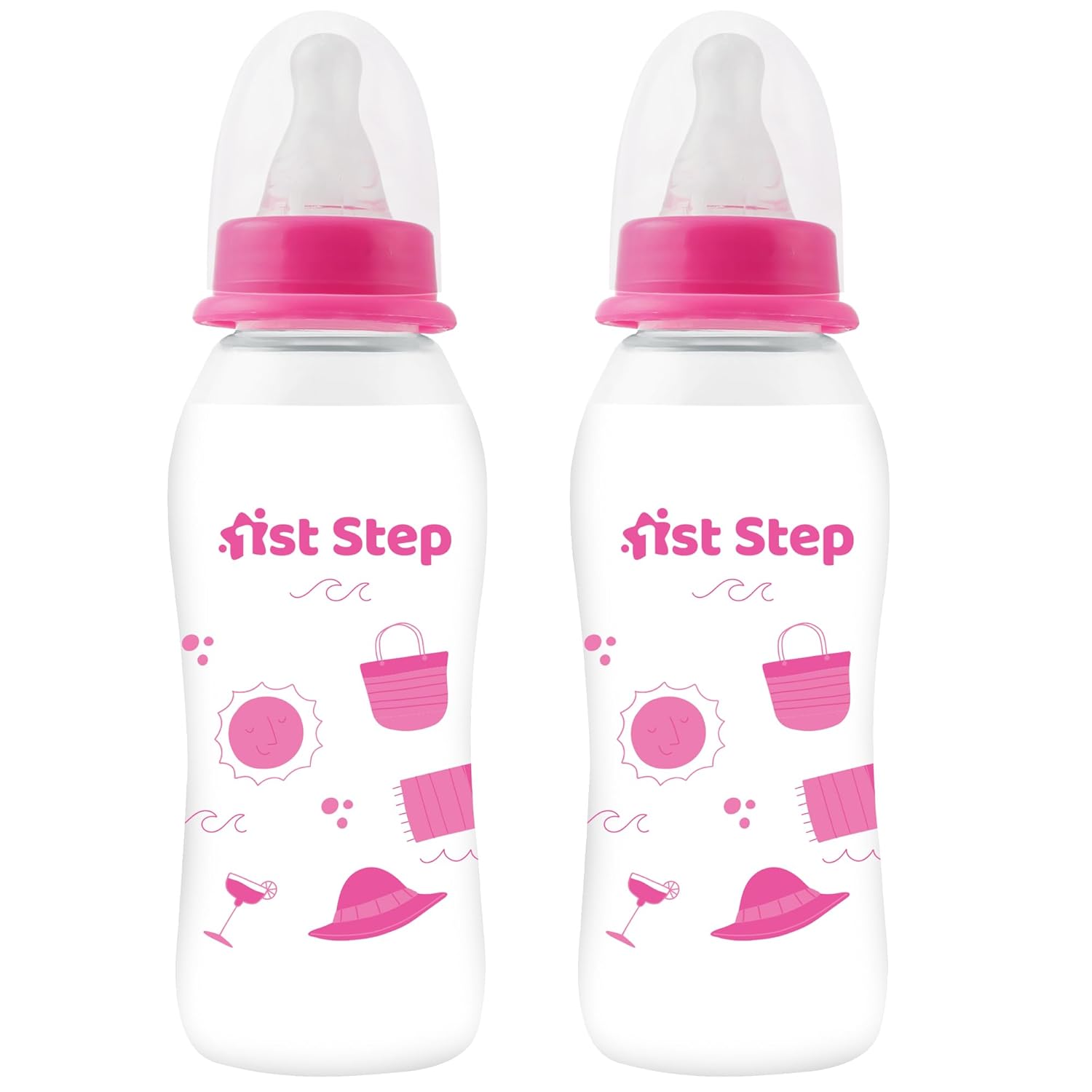 1st Step BPA Free Baby Feeding Bottle with Anti-Colic Nipple (Pack of 2 Pink, 250 ml)