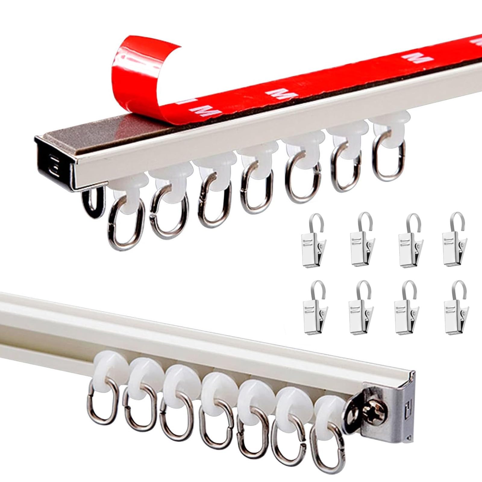Riel autoadhesivo para rieles deslizantes de 40 a 500 cm, no requiere taladrar, montaje en techo/pared, incluye Hoo de 3,8 m, fácil de instalar, versátil