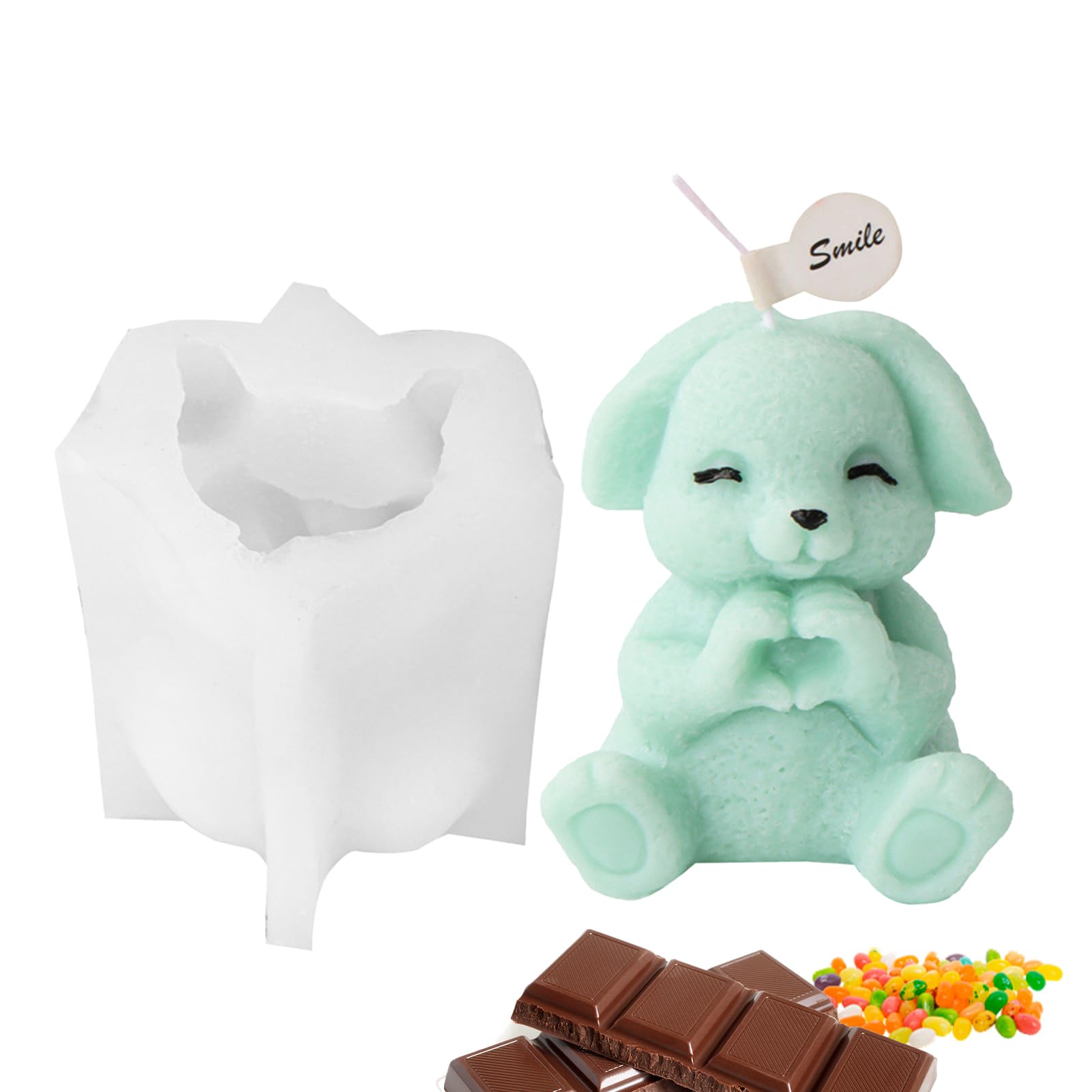 Higyee 1 Easter Bunny Silicone Mould - Cute Rabbit Silicone Mould | Nonstick Epoxy Easter Bunny Candle Making Moulds | Animal Resin Molds For