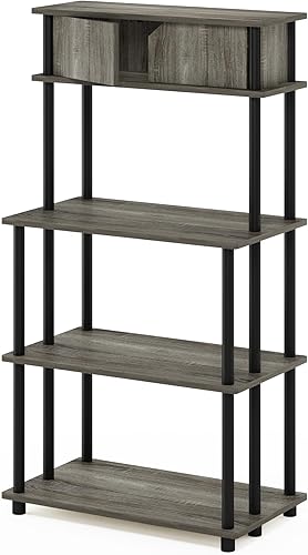 Miniatura 3 de Furinno Turn-N-Tube - Estante de almacenamiento multiusos sin herramientas con gabinete superior, roble francés grisnegro