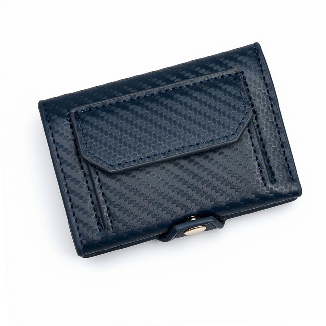 Trendy Trifold Wallet Cardholder, 8-Pocket Design, Carbon-Fibre Textured Finish - Navy Blue-image-31