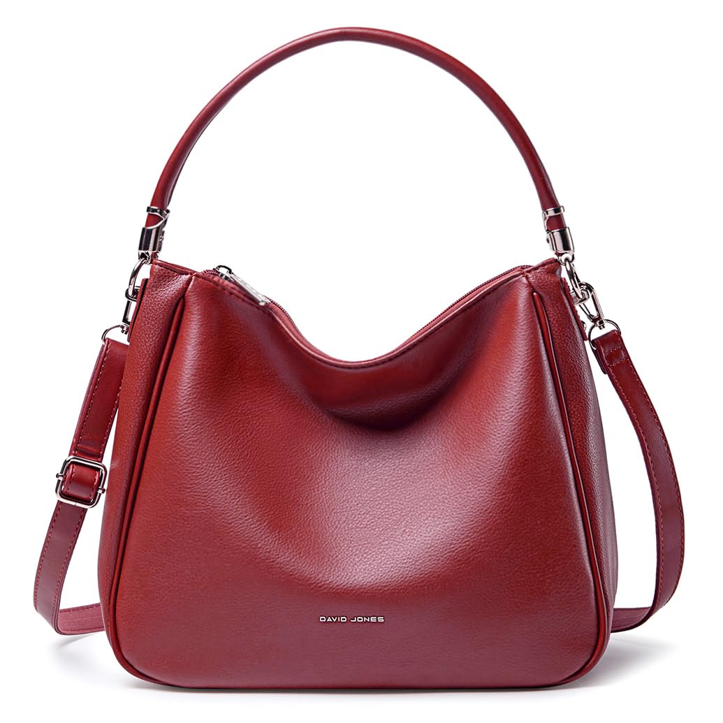 David Jones - Women's Hobo Shoulder Bag - Women's Shoulder Bag PU Leather - Handbag Top Handle Long Handle - Bag Bag Bag Medium Size - Shopper Simple Classic Lightweight Elegant, red