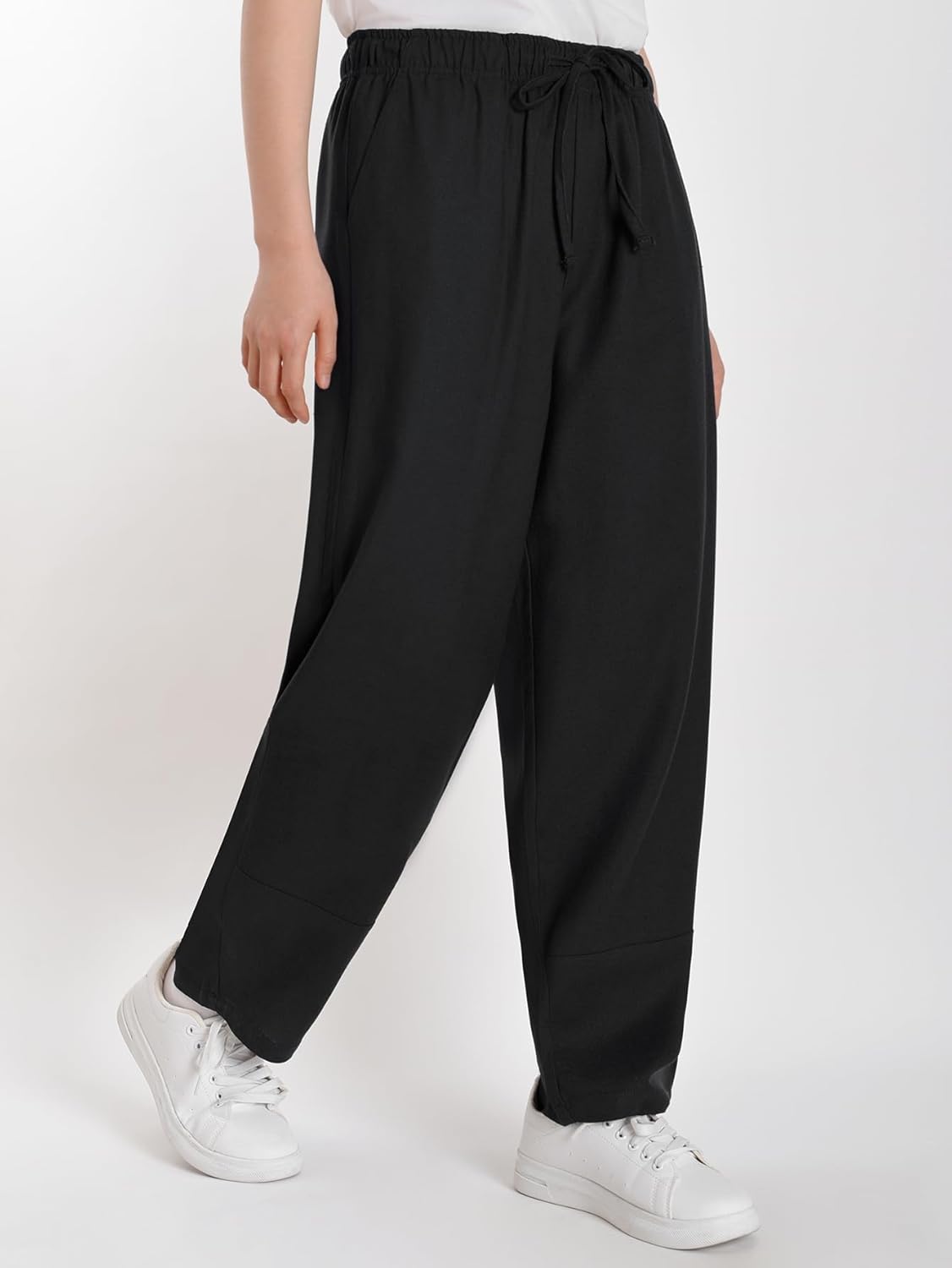 Weintee Women's Petite Linen Pants Barrel Leg