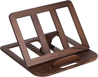 Obery Wooden Foldable Laptop Tablet Stand with 7 Adjustable Heights Hollow Design for Laptops below 16in & Tablets, Walnut