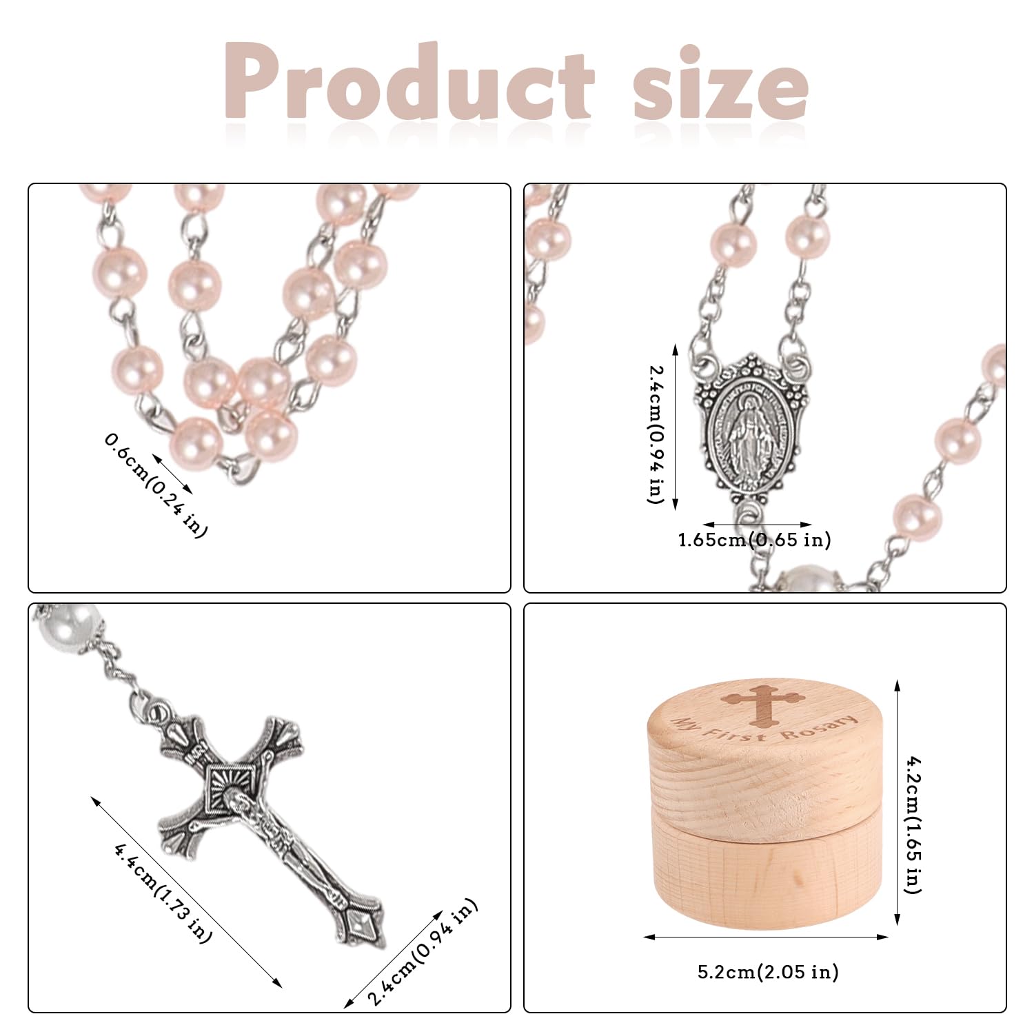 My First Rosary Baptism Gifts Rosary Catholic Keepsake Box for Baby Shower First Communion Christian Beads Gifting Set (Pink)