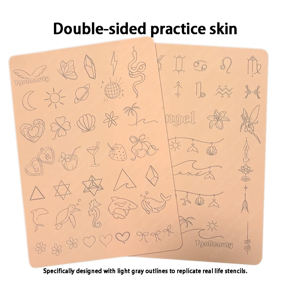 TgoBeauty 1.5mm Thick Silicone Tattoo Practice Skin Features Planets/Animals/Fruits Front, Angel Girls/Lettering Back - Realistic Training Pad for Tattoo Artists and Beginners (Type F-Pink Pad-2pcs)