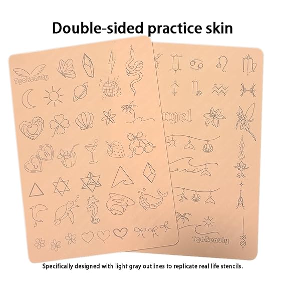 TgoBeauty 1.5mm Thick Silicone Tattoo Practice Skin Features Planets/Animals/Fruits Front, Angel Girls/Lettering Back - Realistic Training Pad for Tattoo Artists and Beginners (Type F-Pink Pad-2pcs)