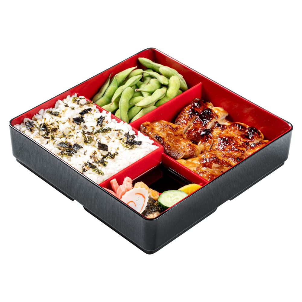 Restaurantware Bento Tek - Contenedor de almuerzo con compartimento de 8.3 x 2.2 pulgadas, 1 contenedor de almuerzo para adultos estilo japonés, con 5 compartimentos a prueba de grasa, caja de