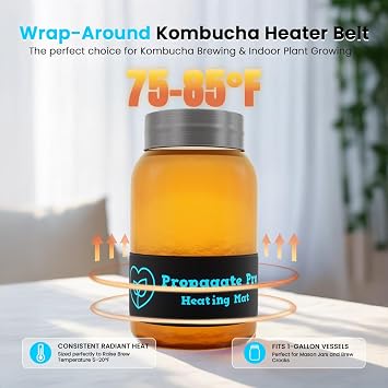 Wrap Around Kombucha Heater Belt | Propagate Pro Brewing and Fermentation Heat Mat Warmer | Keeps Your SCOBY Happy and Productive with Stickon Thermometer