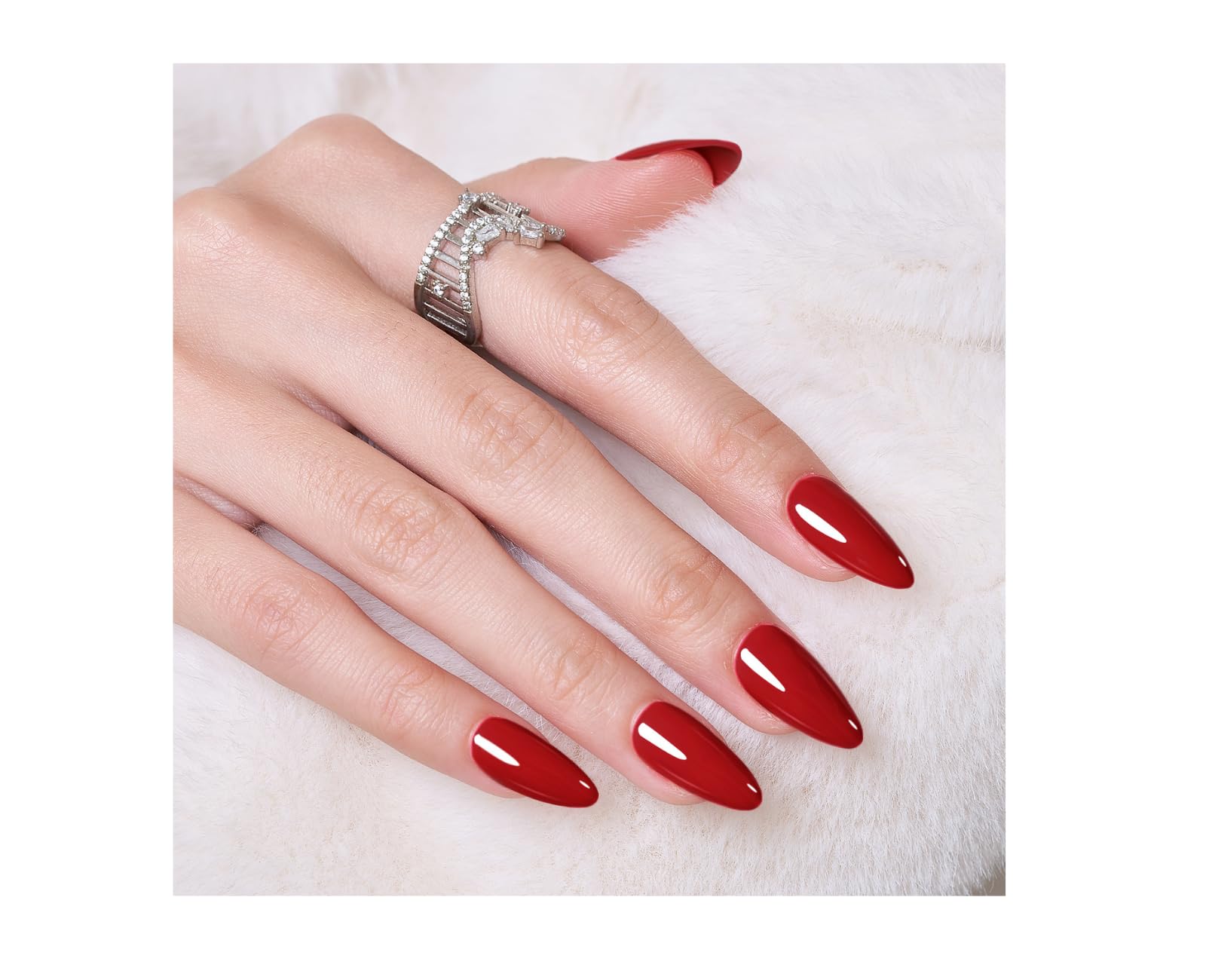 Wooyas Red Press on Nails Almond,Handmade Stiletto Glossy False Nails Reusable Salon Perfect Stick on Nails 24 Pcs Soft Gel Glue On Nails Kit for