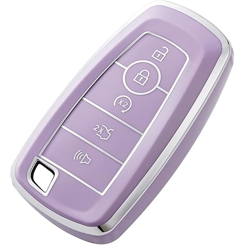 OFFCURVE TPU Car Key Fob Case Cover - Compatible with Ford Fusion, Explorer, Escape, F150, F250, F350, F450, F550, Expedition - 5 Button Smart Remote Key Accessories, Purple