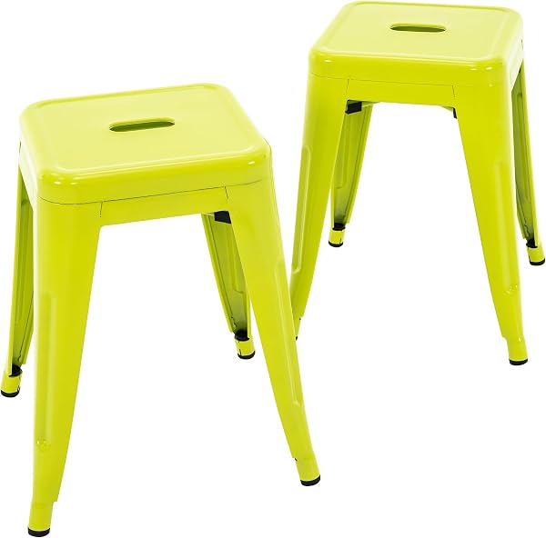 Brage Living Lot de 2 tabourets courts en métal empilables vert citron