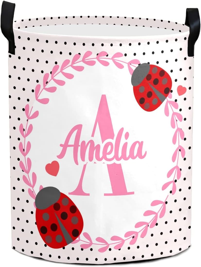 Ladybird Wreath Personalized Laundry Basket Clothes Hamper with Handles Waterproof,Collapsible Laundry Storage Baskets for Bathroom,Bedroom Decorative 19.7"Hx14.2"D