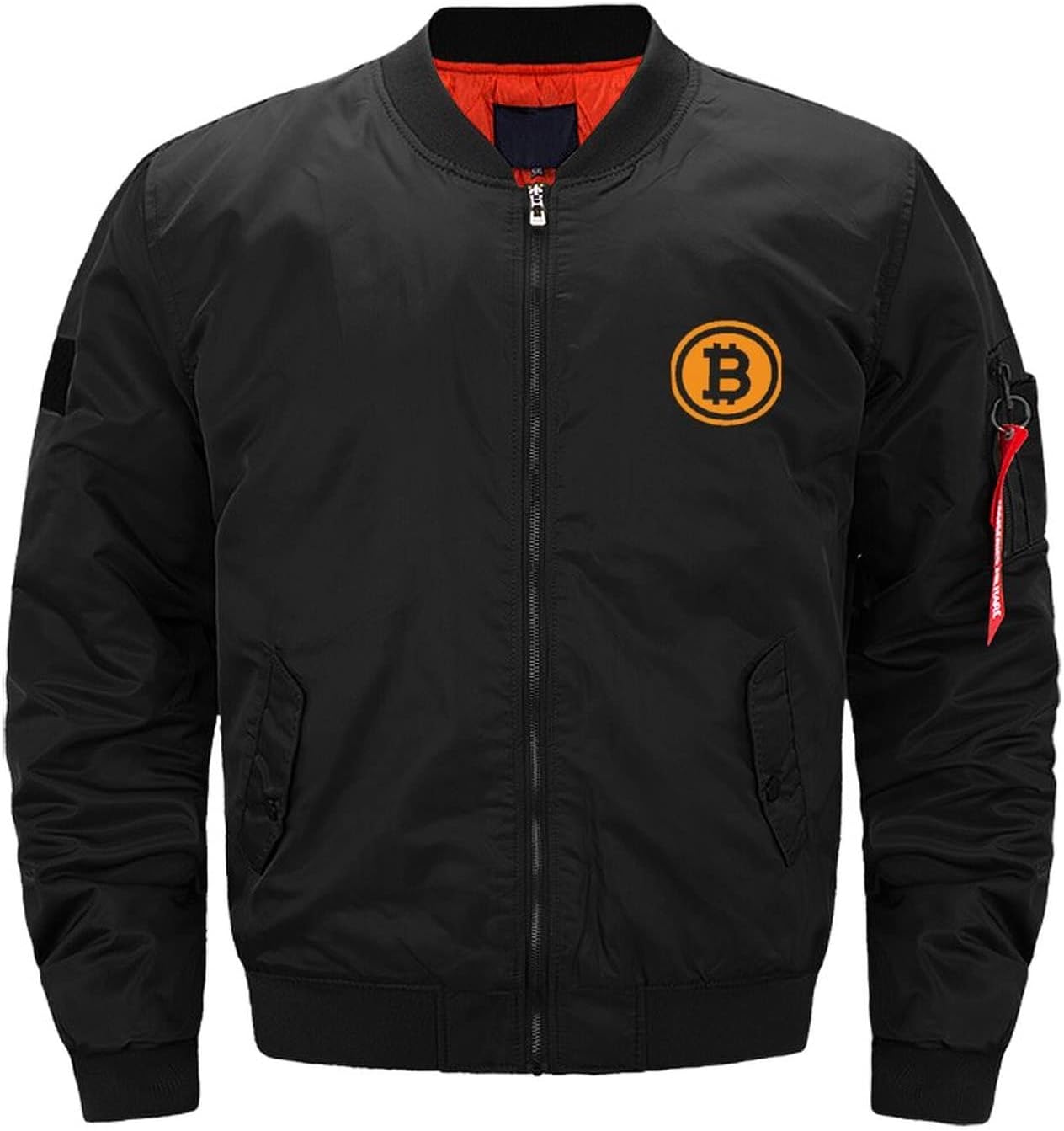Bitcoin Logo Men's Flight Bomber Jacket Stand Collar Coat Windbreaker with Pocket
