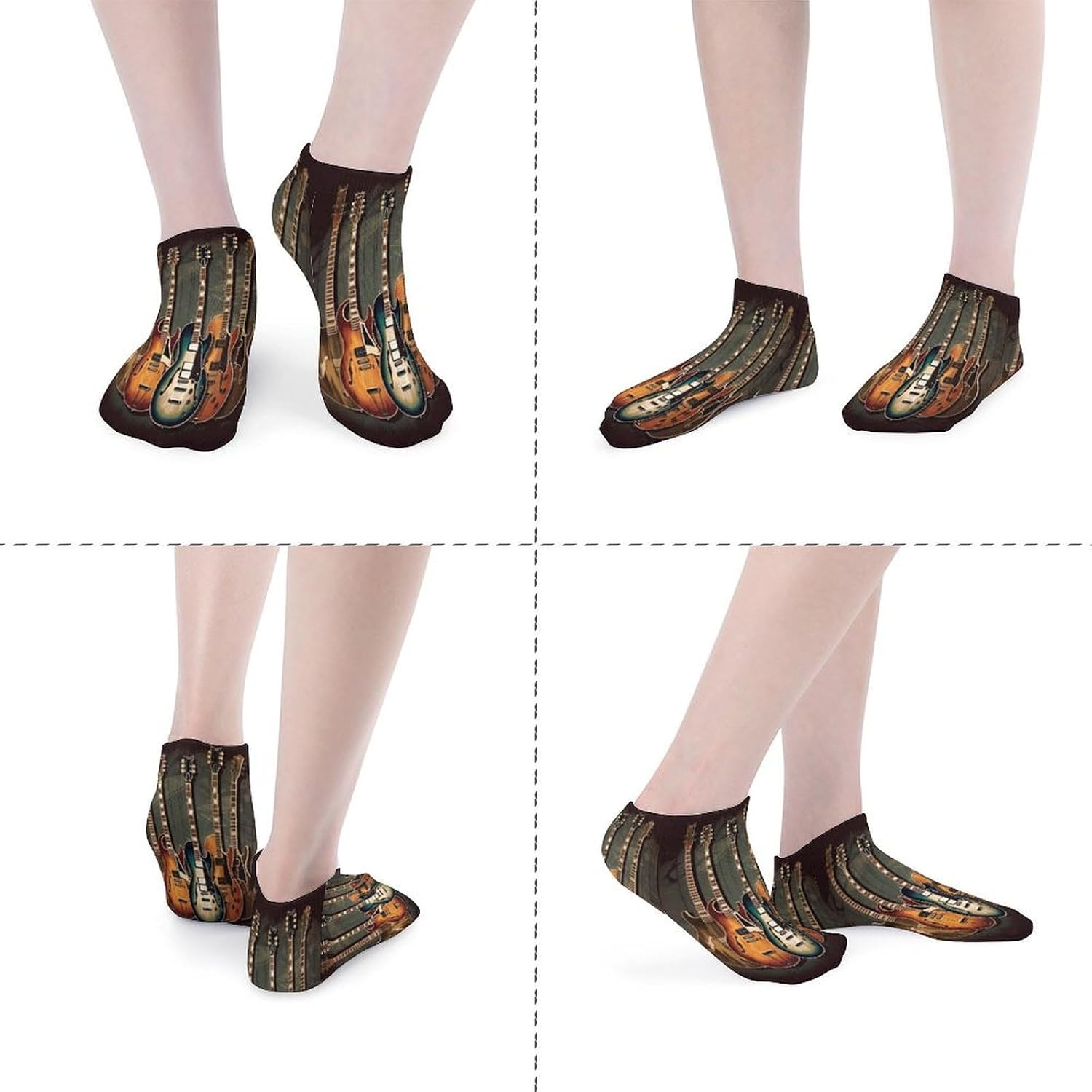 Women's Thin Elastic Socks Low-top Sports Invisible Guitars Art Printed Ankle Socks 5 Pairs Suitable for Travel Commuting Outdoor