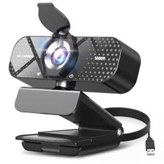 TRAUSI Cámara web Full HD 1080P con micrófono con cancelación de ruido, corrección de luz automática, cubierta de privacidad y lente gran angular, cámara USB Plug & Play para portátil/escritorio/PC