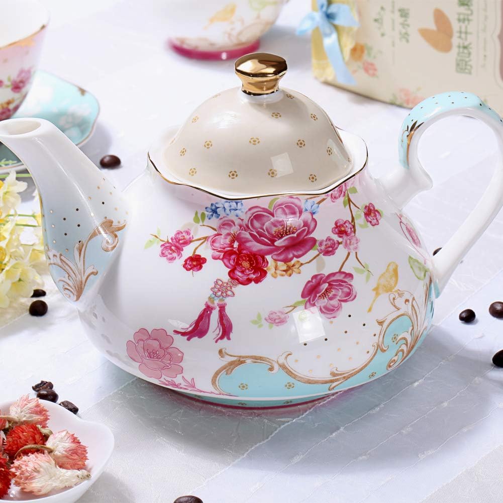 Tea Pot Bone China Floral Design Vintage Teapot Loose Tea Women and Tea lovers 850 ml about 4 Cups Gift Box