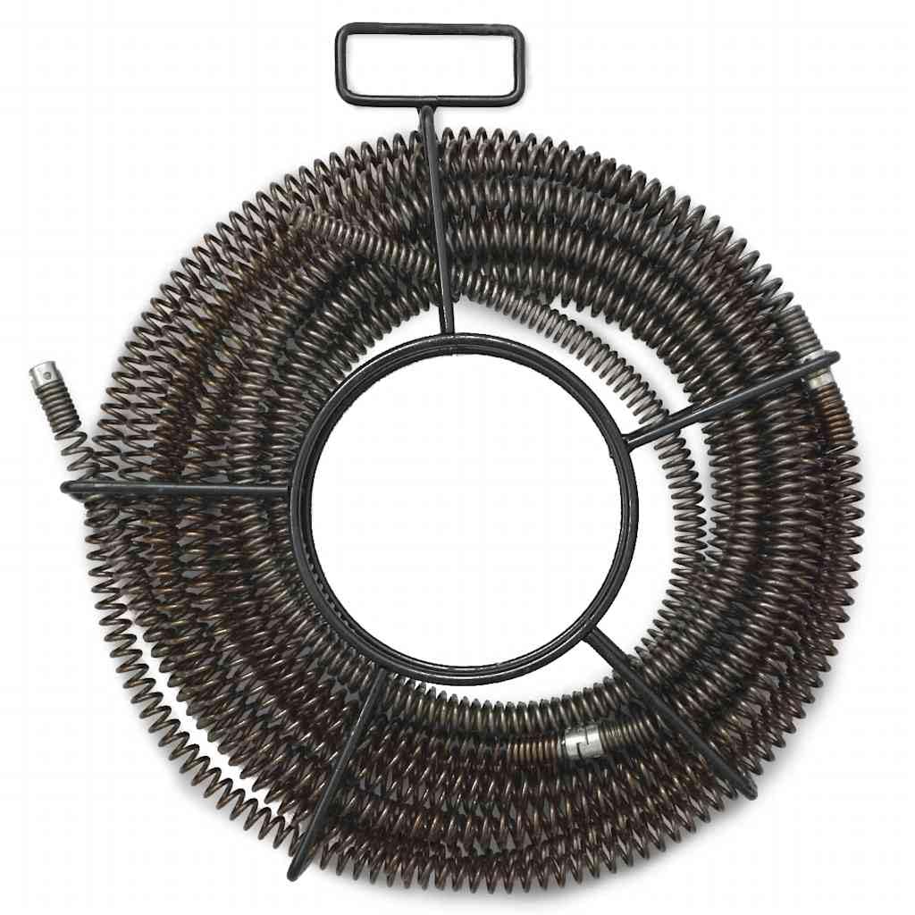 Maszyna do czyszczenia rur 250 W ze spiralami 12,5 m x 16 mm i spiralami 4,5 m x 9,5 mm, obszerny zestaw głowic wiertniczych, adapter do rur zakrzywionych, mechaniczny środek do czyszczenia