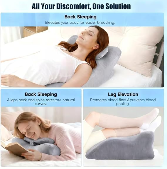 Bed Wedge Pillow,Memory Foam,With Headrest,Washable Cover,Wedge Pillow Support Cushion For Acid Reflux,Snoring,Back Pain,Surgery Recovery,Leg Elevation