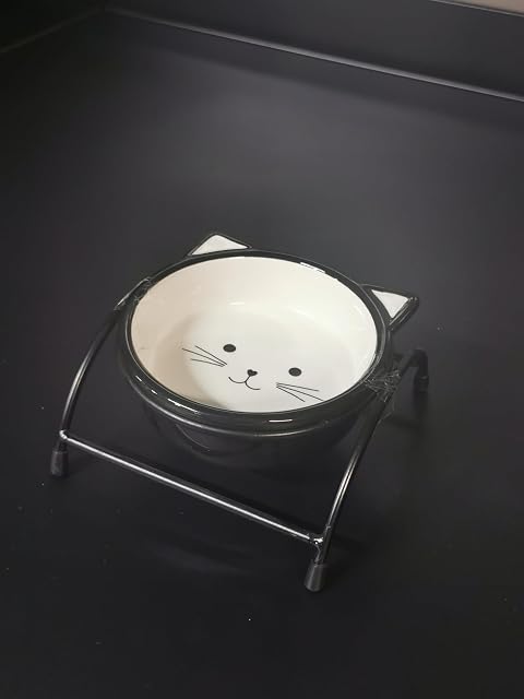 Foto 3 de 3 de Bowl for Food and Water + Cat Holder Ceramic Handle Black/White Round 230 ml