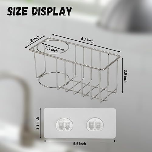 Miniatura 2 de Soporte de esponja 3 en 1 para fregadero de cocina con soporte para cepillo de platos de acero inoxidable para colgar fregadero organizador