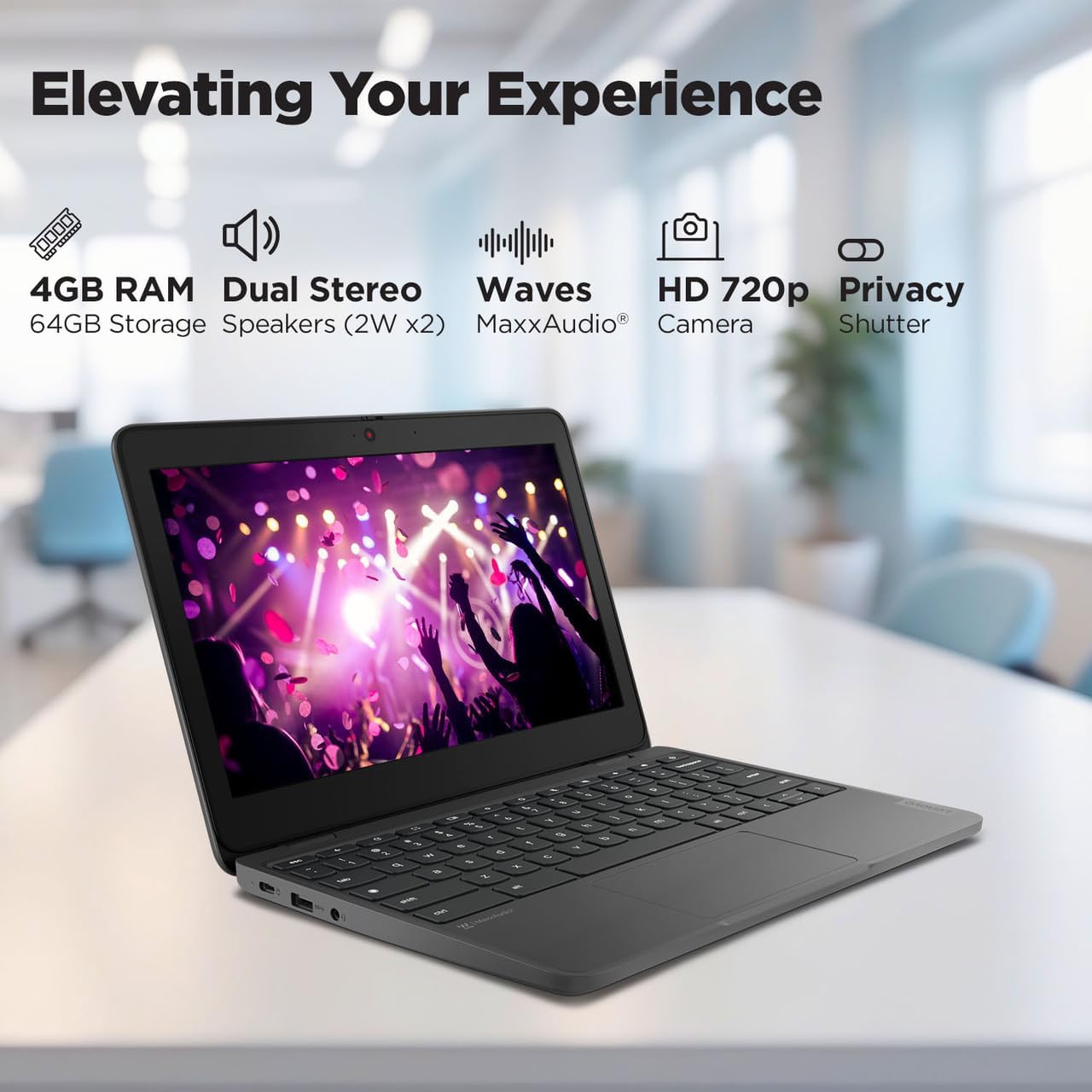 Lenovo 100e Chromebook Gen 4 82W0001FUS 11.6" Chromebook - HD - Octa-core (ARM Cortex A76 + Cortex A55) - 8 GB - 64 GB Flash Memory - English Keyboard - Graphite Gray