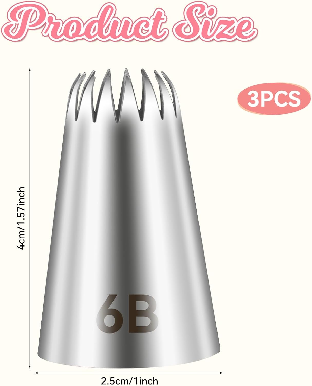Giantree 3 PCS 6B Cake Piping Nozzle Tips, Stainless Steel Large Piping Tips Cake Decorating Tools for Buttercream Icing Birthday Cake Cupcake DIY Baking Supplies