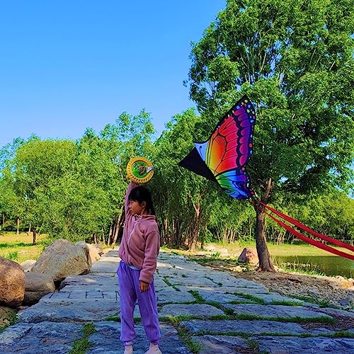 Flying Hoofer Large Butterfly Kite for Adults and Kids Ages 4-8 & 8-12 Easy to Fly, 55\'\'X28\'\' Single Line Kite for Outdoor, Park or Beach.(Rainbow) - Thumbnail 7